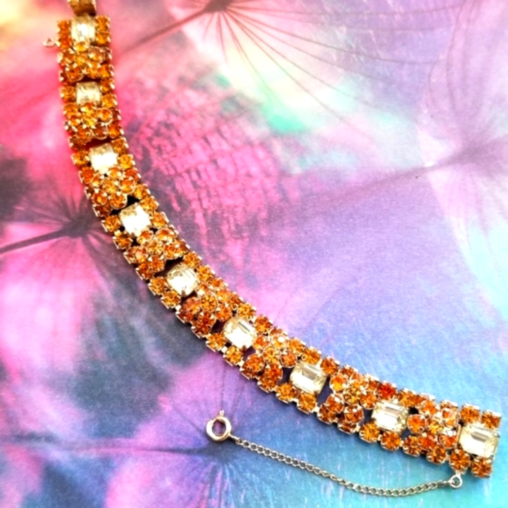 Vintage bracelet sunny yellow rhinestones bracelet orange